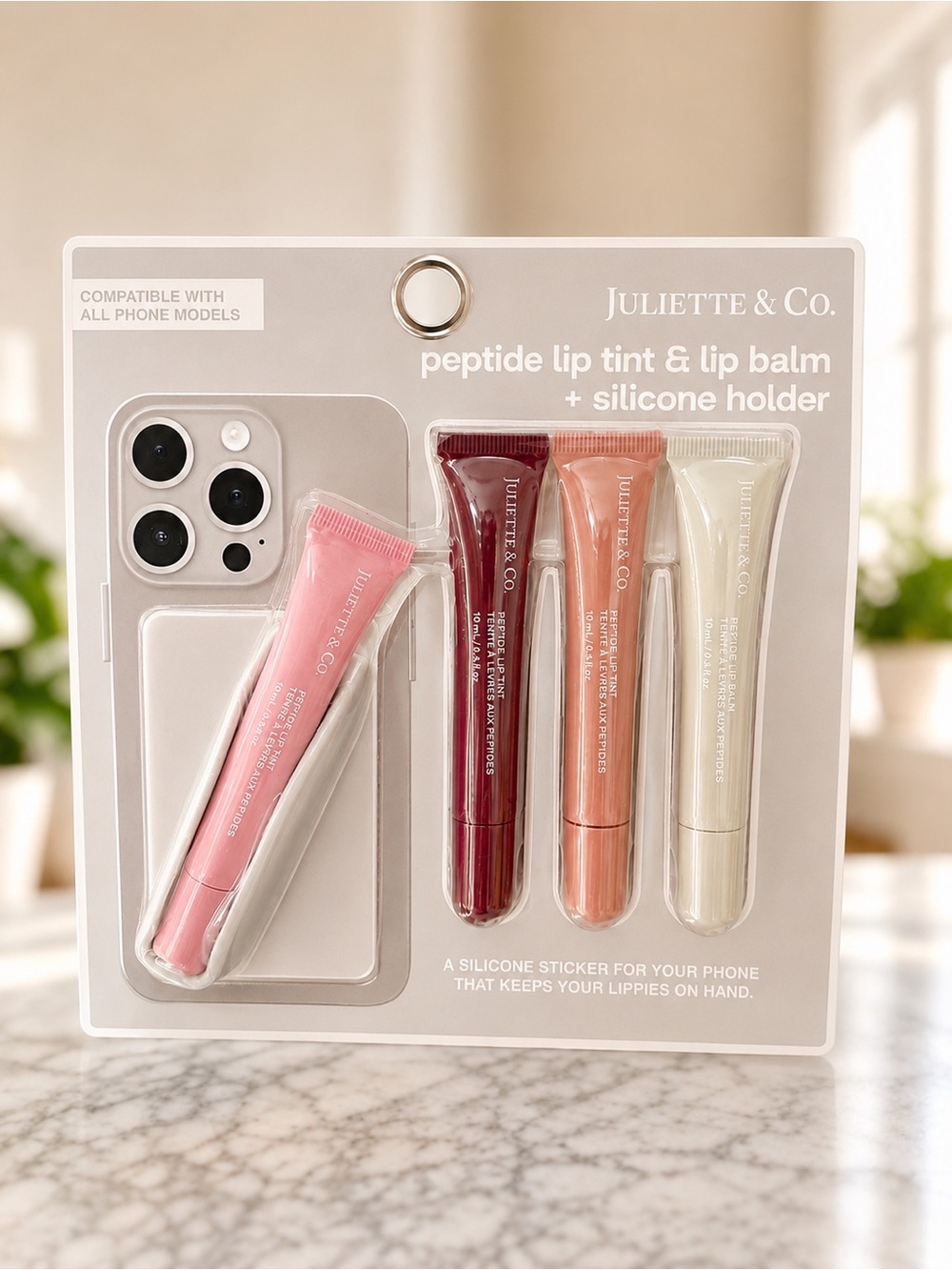Juliette & Co Peptide Lip Tint & Lip Balm Set w/ Silicone Phone Holder New